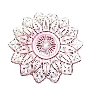 Vintage Federal Glass Pink Pressed Glass Flower Dish Plate 9 inches